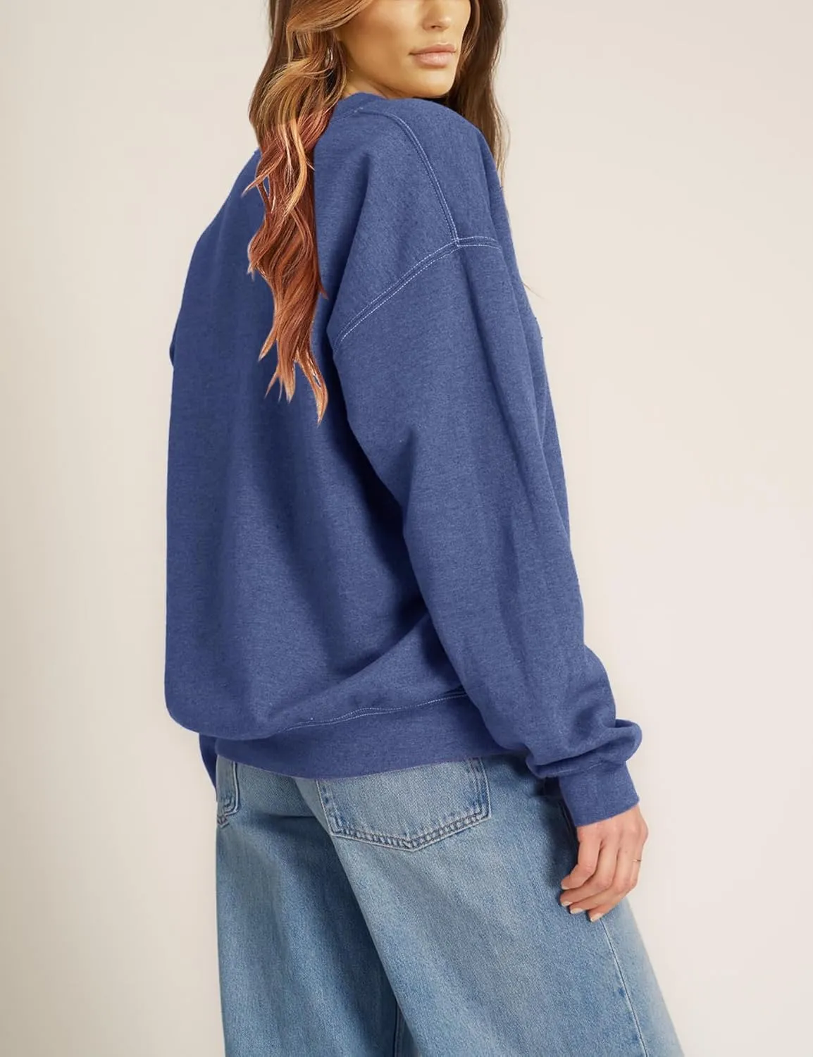 Minclouse Women's Casual Loose Fit V Neck Sweatshirts Long Sleeves Lightweight Basic Fashion Pullover Stitching Tops