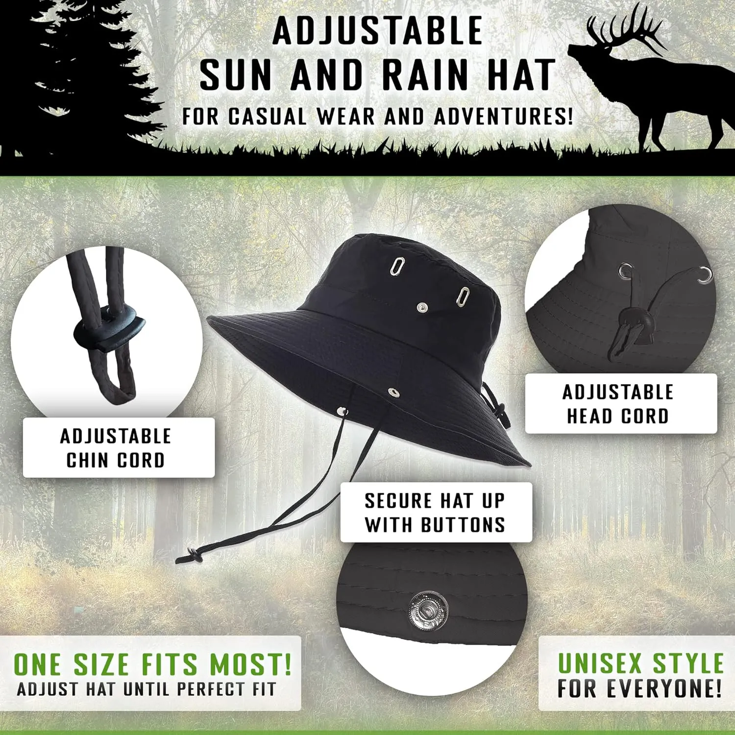 Mountain Sun Hat for Outdoor Adventure Vented Wide Brim Boonie Hat with Adjustable Fit Safari Cap Hiking Fishing Gardening