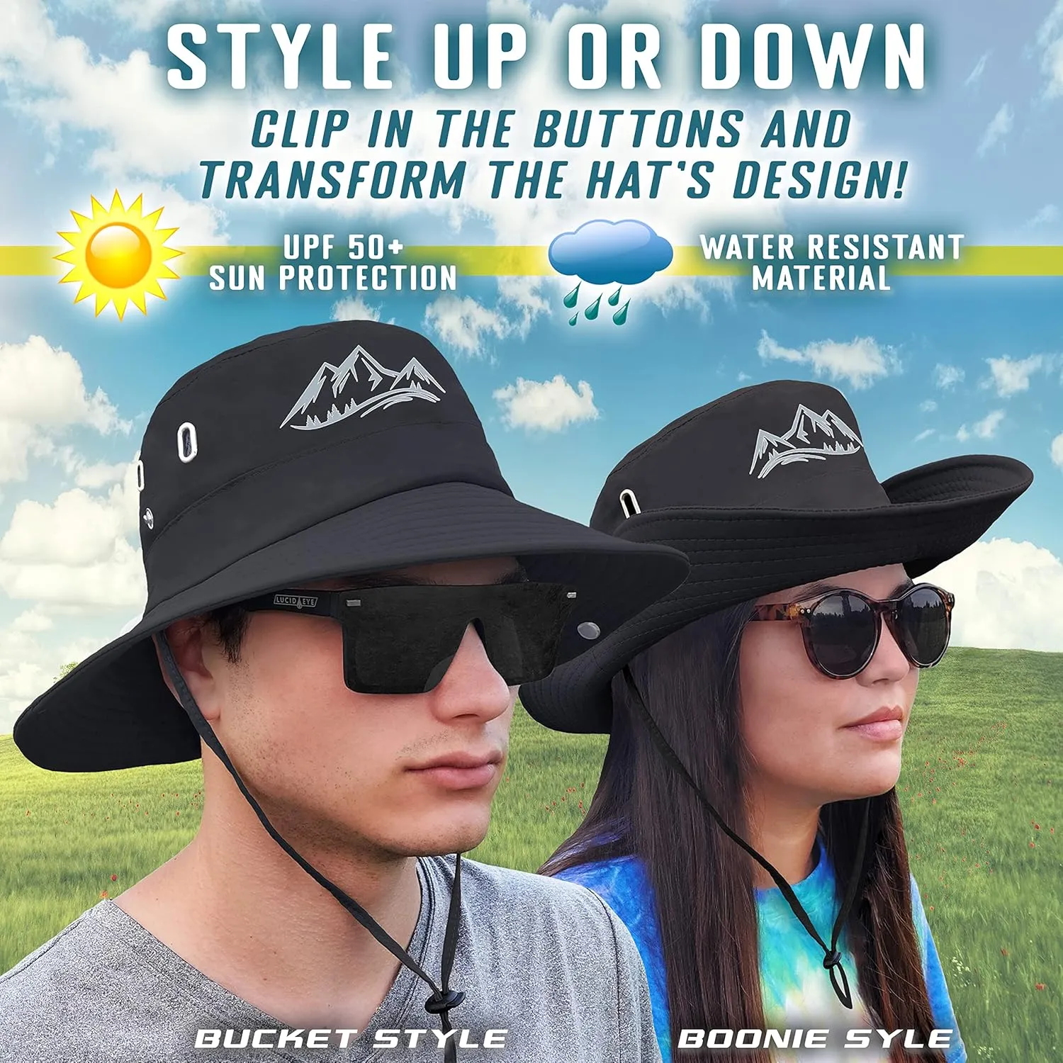 Mountain Sun Hat for Outdoor Adventure Vented Wide Brim Boonie Hat with Adjustable Fit Safari Cap Hiking Fishing Gardening