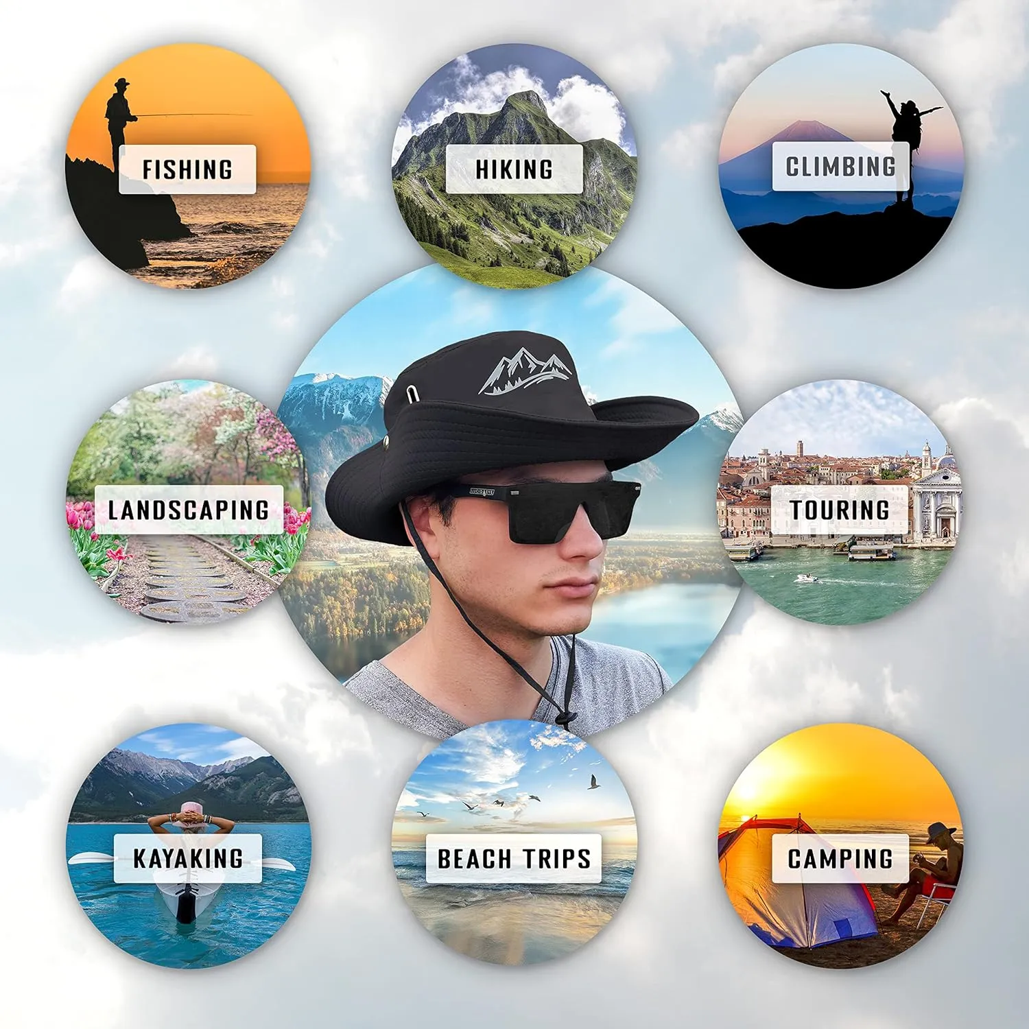 Mountain Sun Hat for Outdoor Adventure Vented Wide Brim Boonie Hat with Adjustable Fit Safari Cap Hiking Fishing Gardening