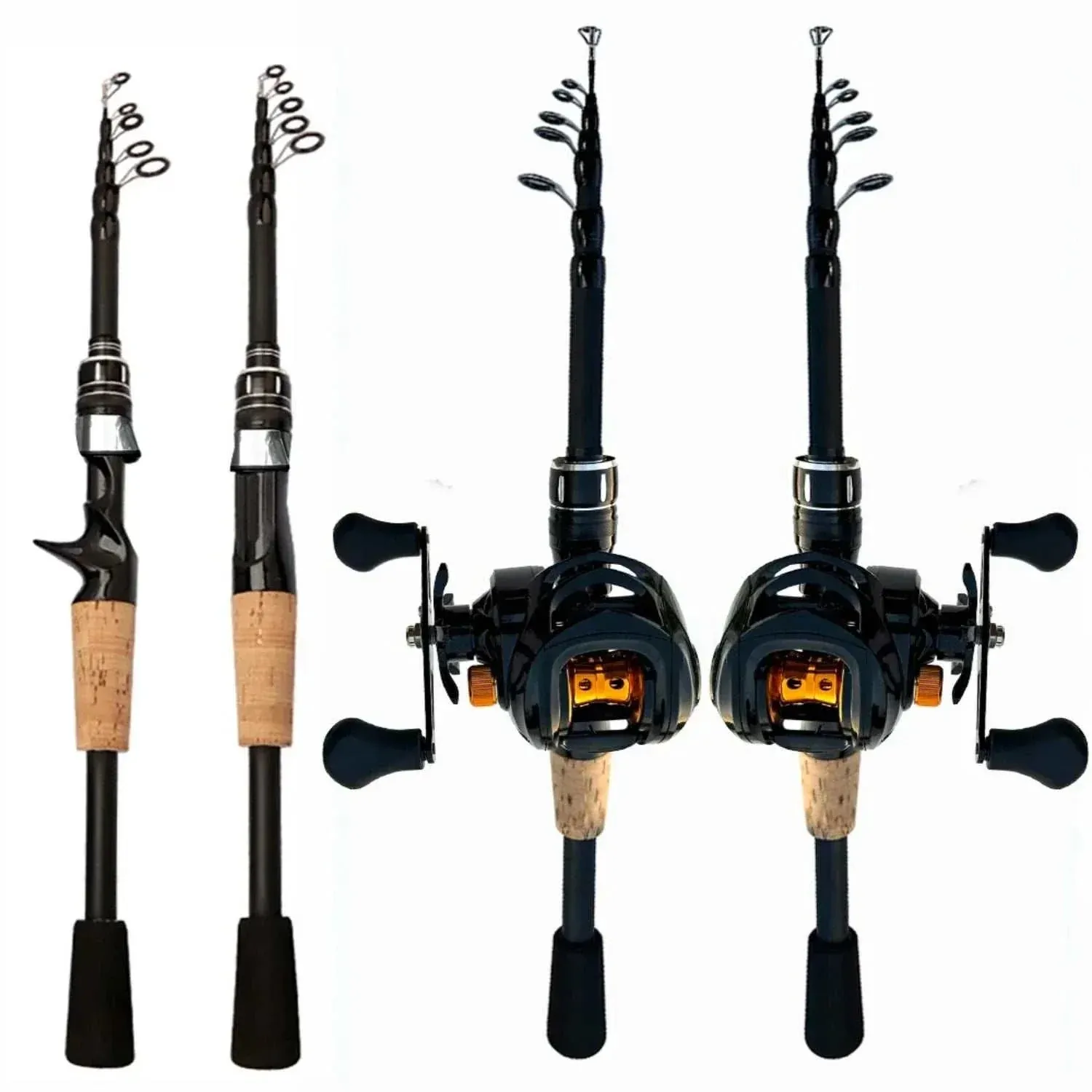 New 8-25g Lure Weight Baitcast Fishing Rod and Reel Combo Set 1.8-2.4m Telescopic Rods and Metal Spool Fishing Reels  Bass Pesca