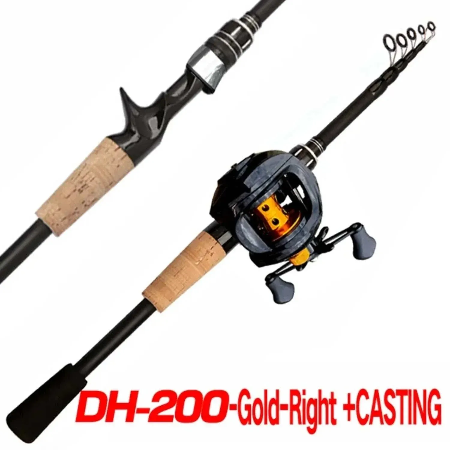 New 8-25g Lure Weight Baitcast Fishing Rod and Reel Combo Set 1.8-2.4m Telescopic Rods and Metal Spool Fishing Reels  Bass Pesca