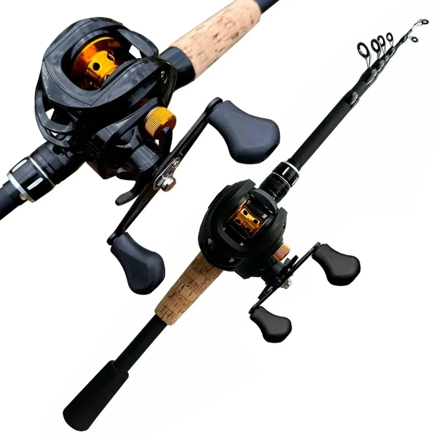 New 8-25g Lure Weight Baitcast Fishing Rod and Reel Combo Set 1.8-2.4m Telescopic Rods and Metal Spool Fishing Reels  Bass Pesca