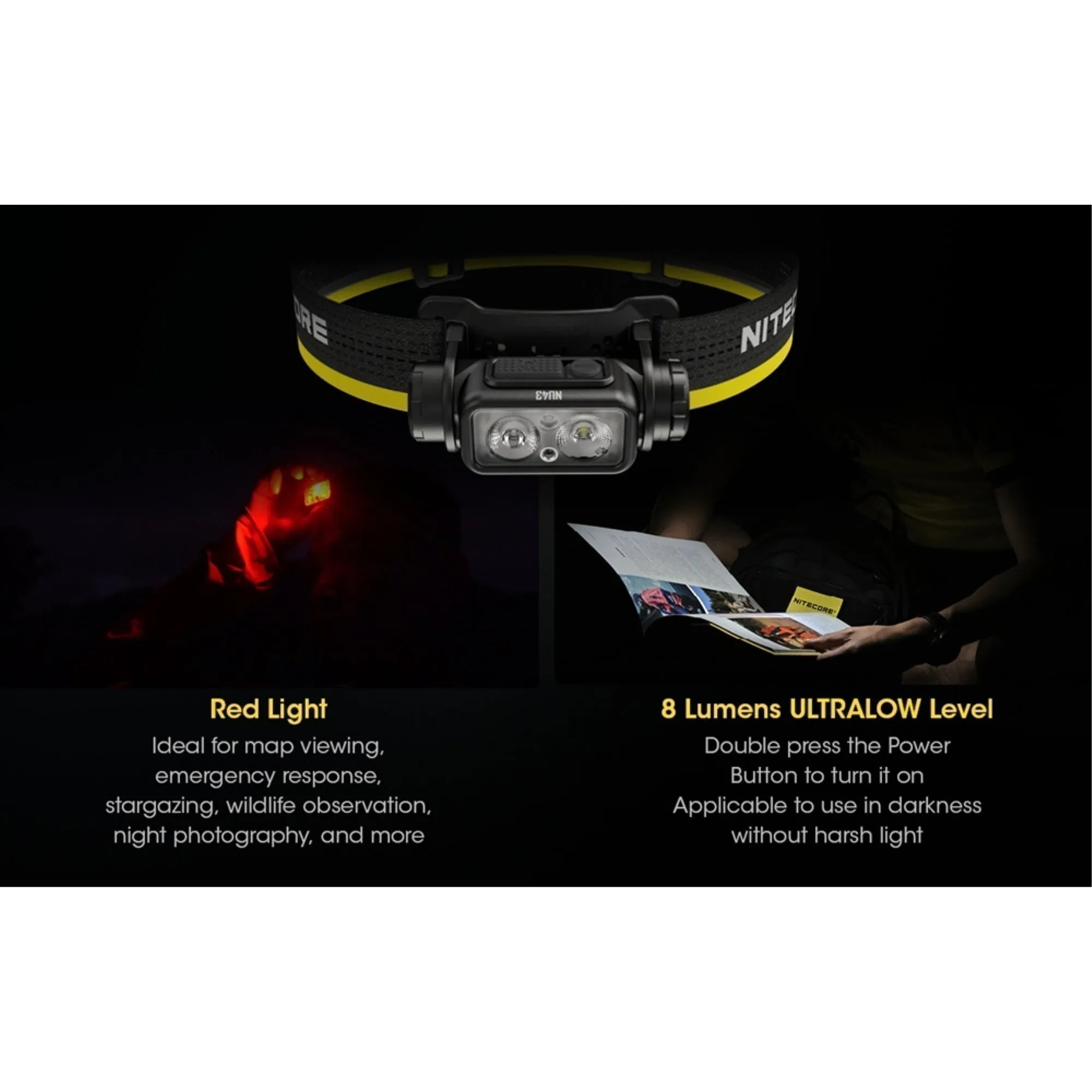 Nitecore NU43 Lightweight Rechargeable Headlamp w/ aux. Red Beam (1400 Lumens | USB-C Rechargeable)
