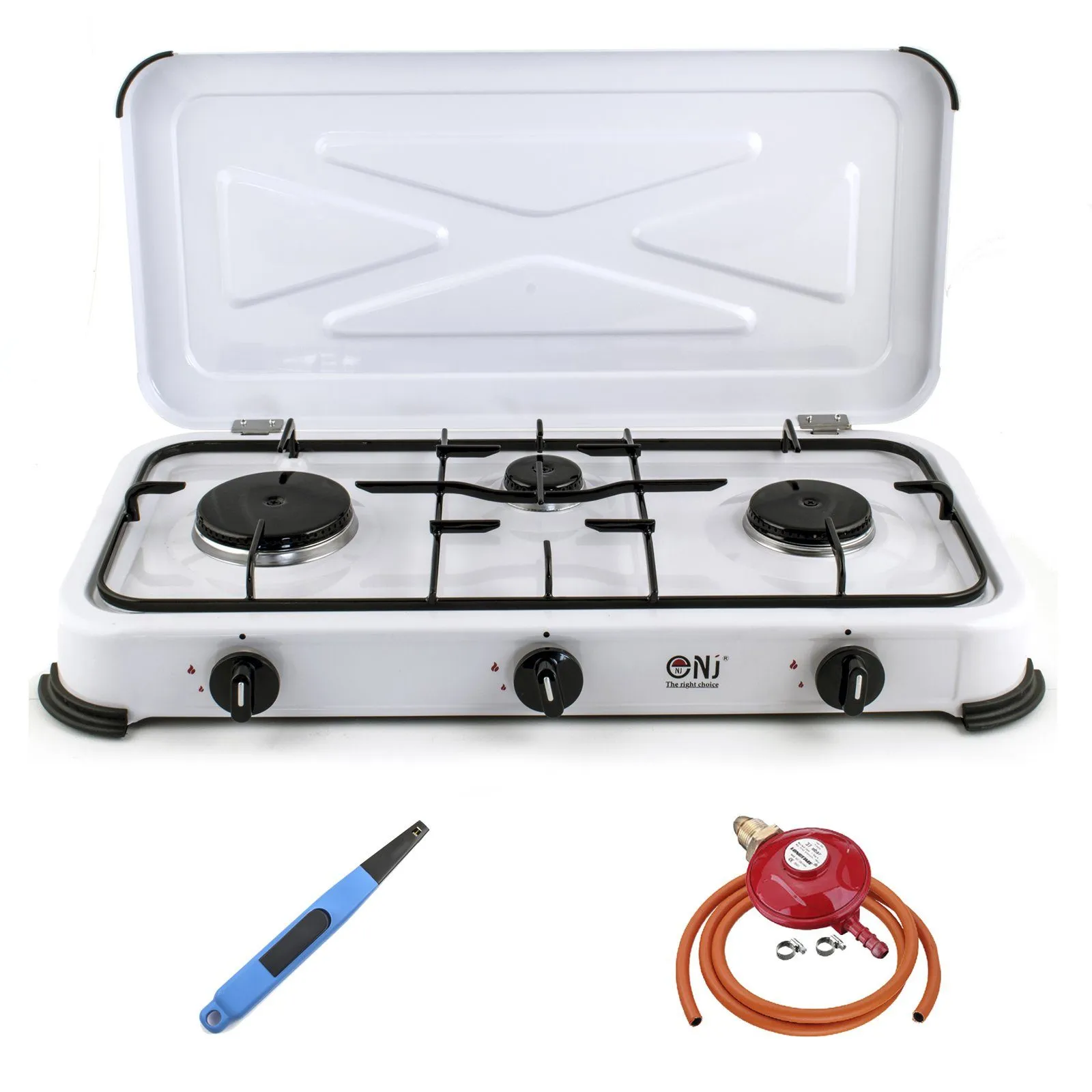 NJ-03 Camping Gas Stove 3 Burner Enamel Lid Outdoor