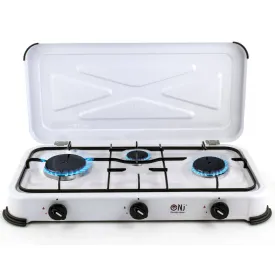 NJ-03 Camping Gas Stove 3 Burner Enamel Lid Outdoor