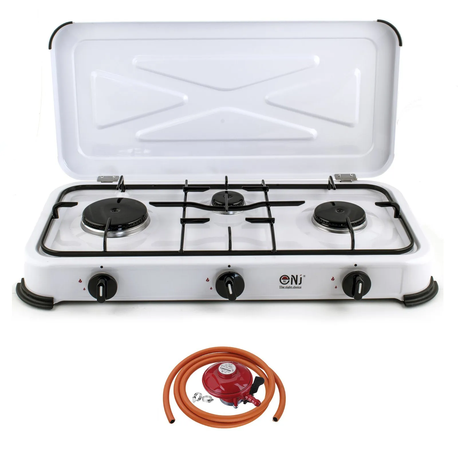 NJ-03 Camping Gas Stove 3 Burner Enamel Lid Outdoor