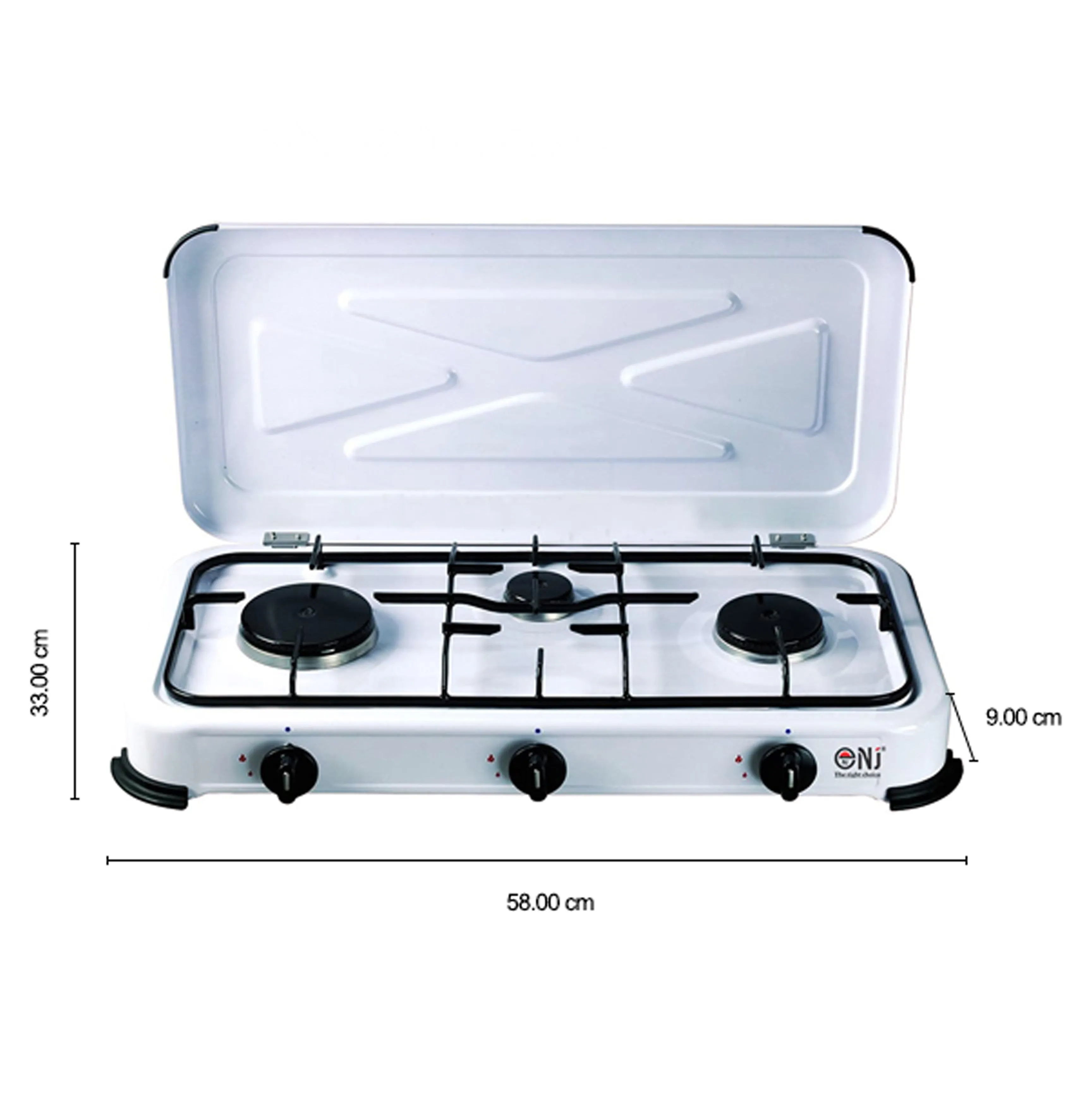 NJ-03 Camping Gas Stove 3 Burner Enamel Lid Outdoor