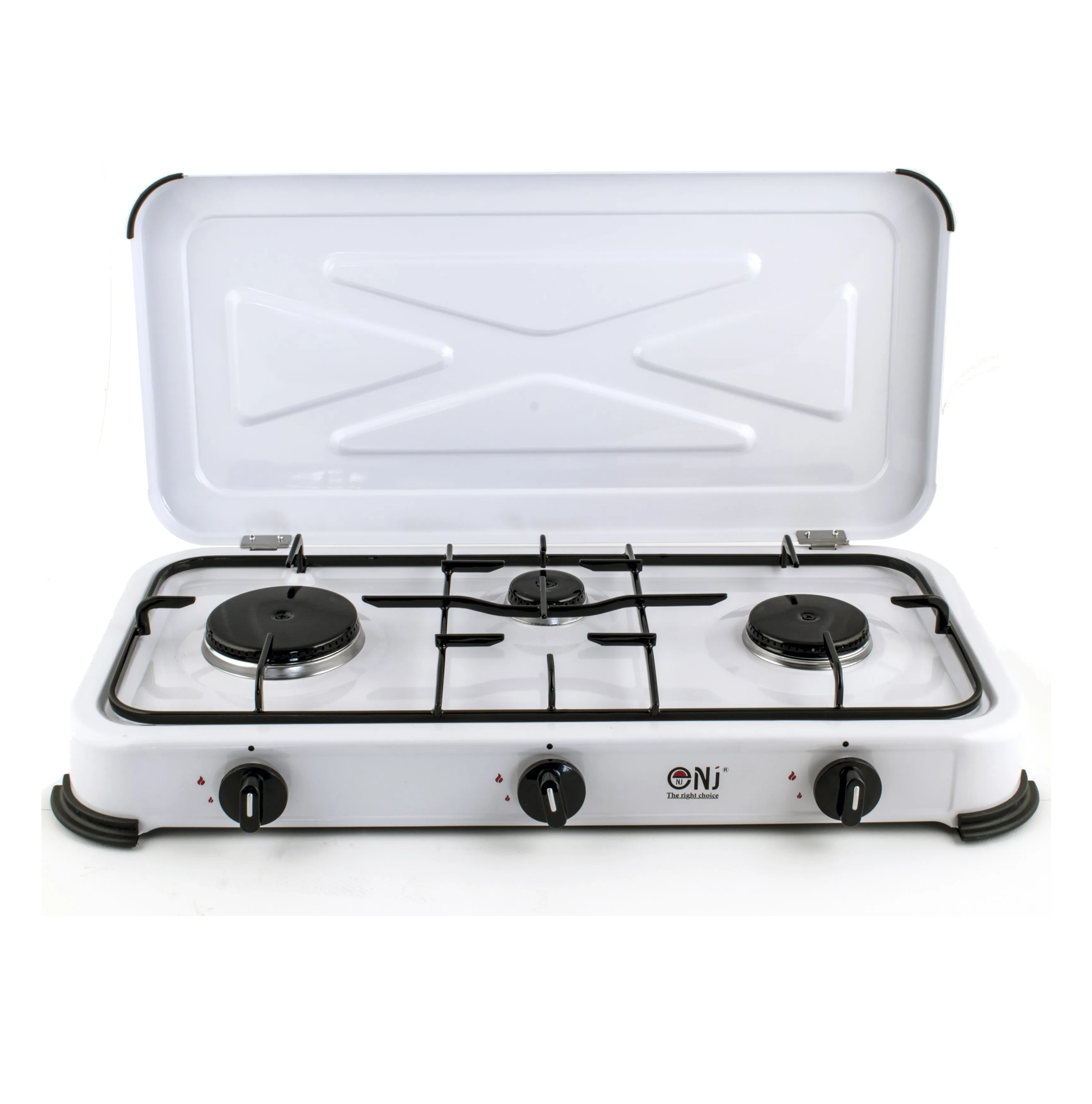 NJ-03 Camping Gas Stove 3 Burner Enamel Lid Outdoor