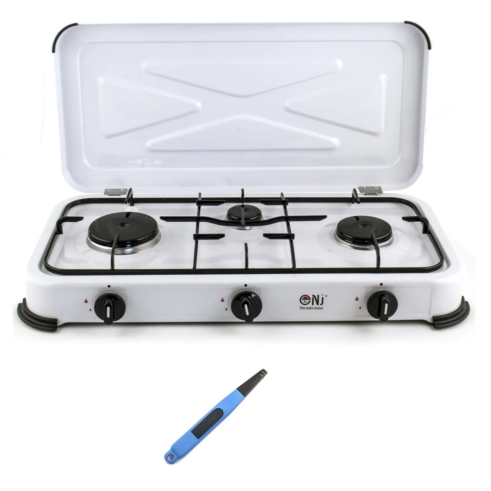 NJ-03 Camping Gas Stove 3 Burner Enamel Lid Outdoor