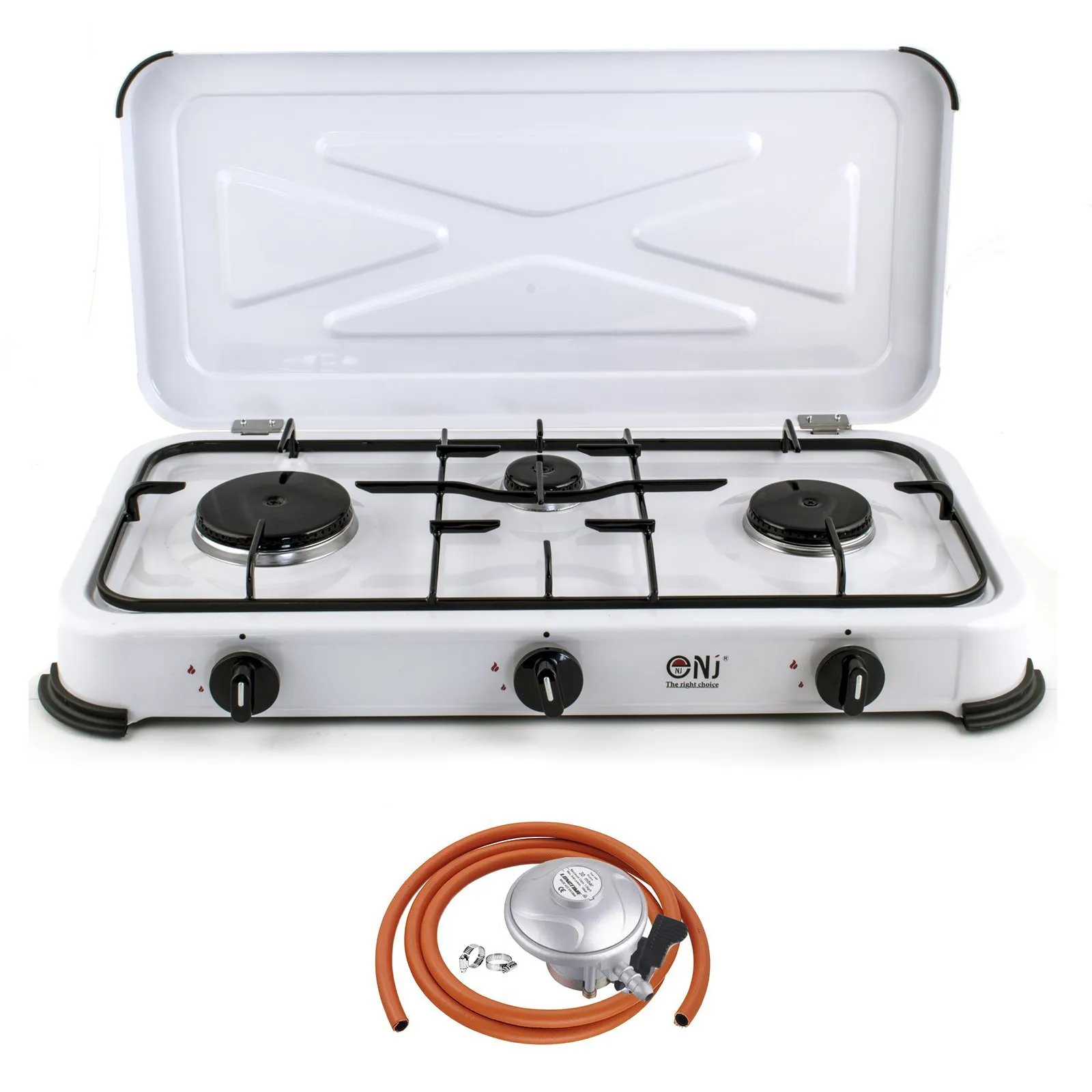 NJ-03 Camping Gas Stove 3 Burner Enamel Lid Outdoor