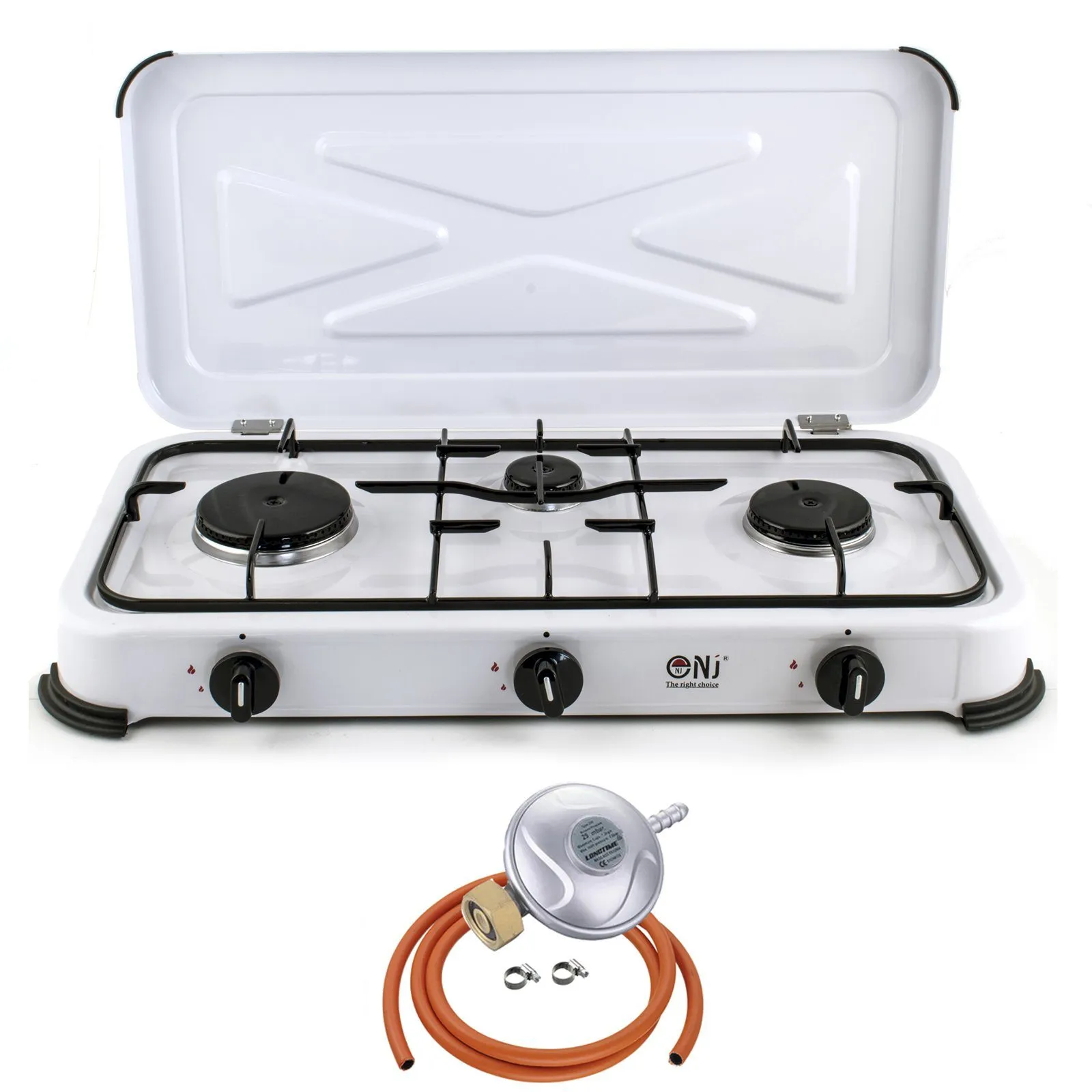 NJ-03 Camping Gas Stove 3 Burner Enamel Lid Outdoor