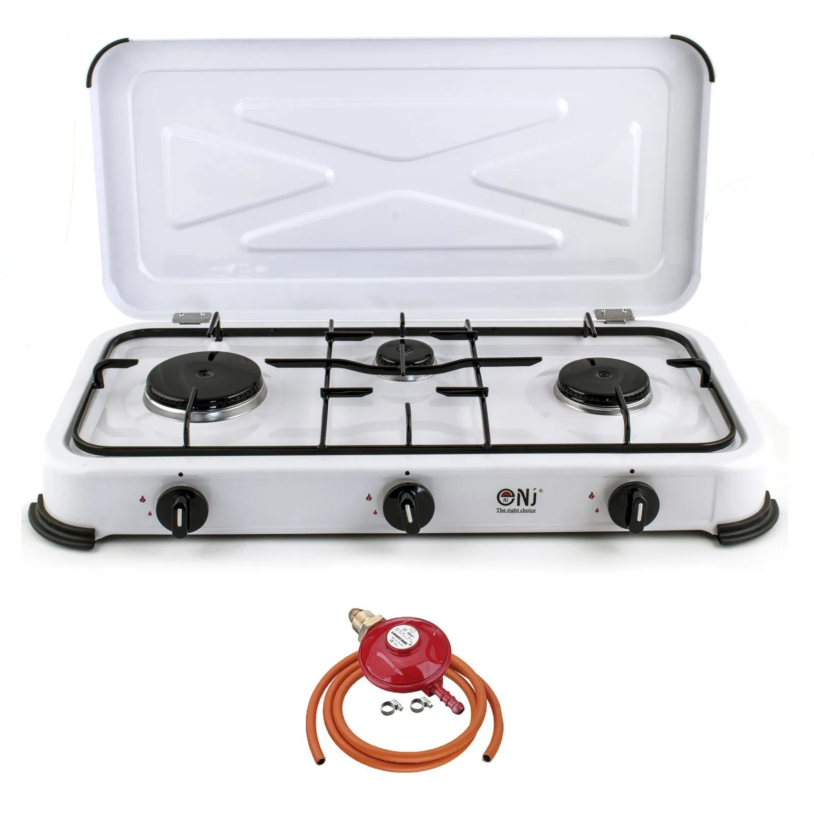 NJ-03 Camping Gas Stove 3 Burner Enamel Lid Outdoor