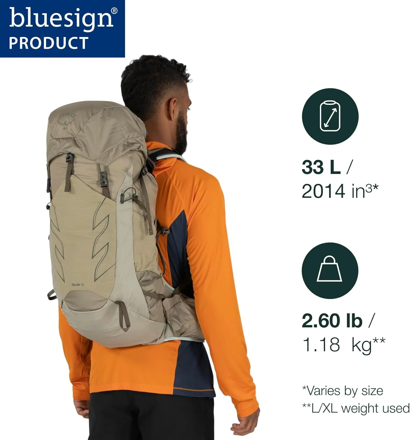 Osprey Talon 33L Men's Hiking Backpack with Hipbelt, Sawdust/Earl Grey, L/XL