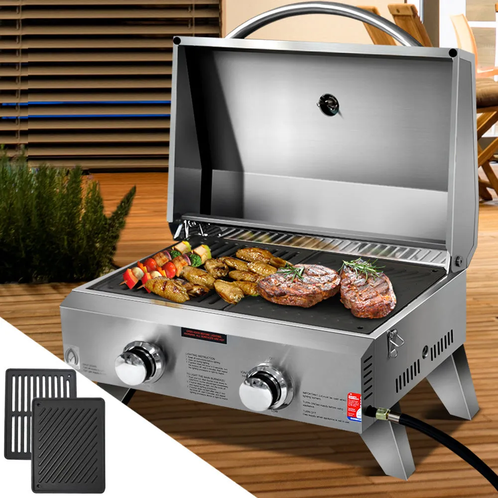 Portable Gas BBQ LPG Oven Camping Cooker Grill 2 Burners Stove Outdoor