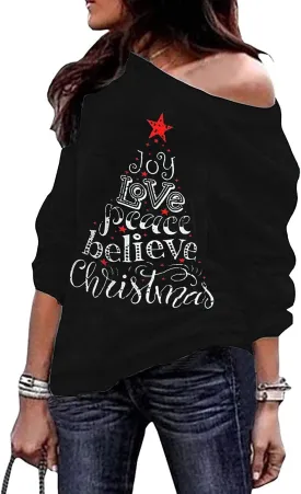 Roshop Womens Off Shoulder Holiday Memorial Patriotic USA Flag Long Sleeve Sweatshirts