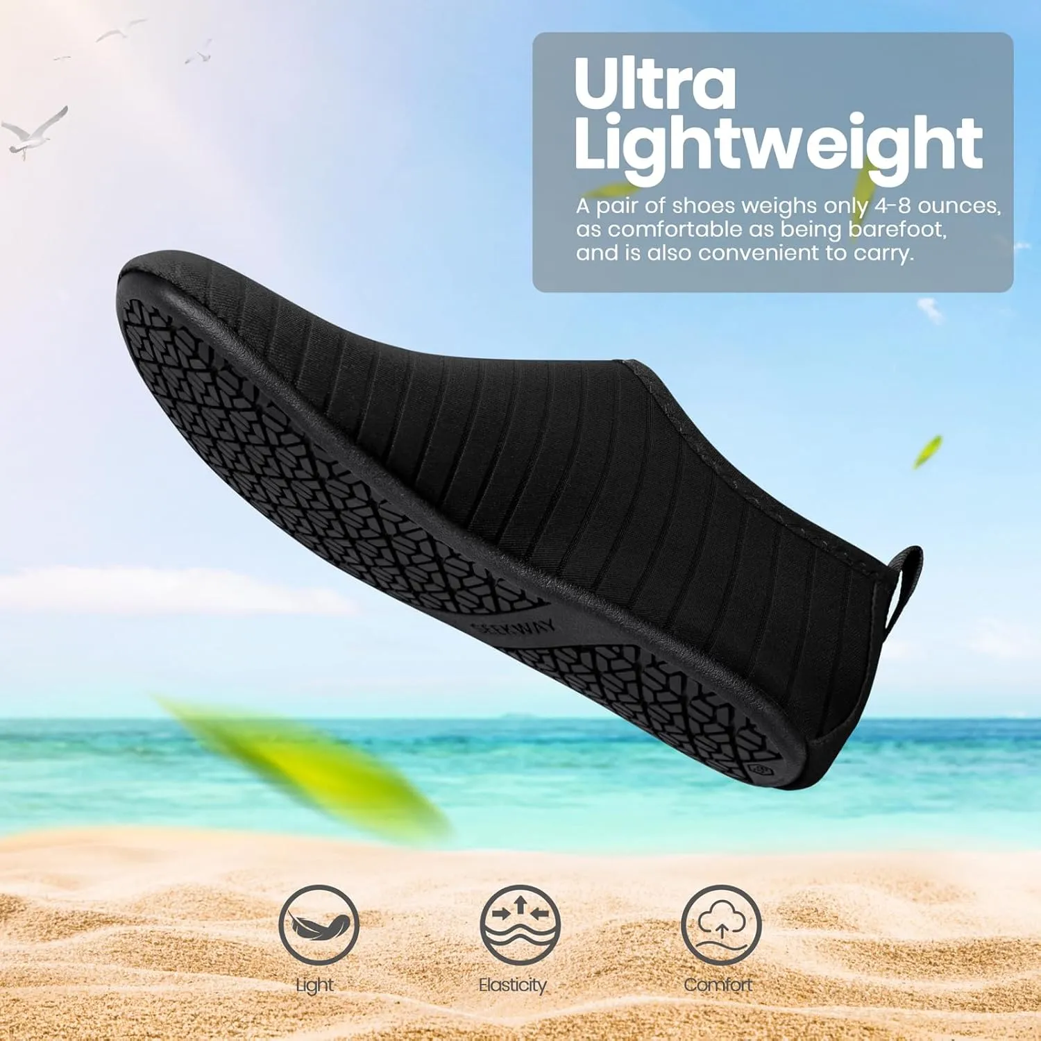 SEEKWAY Water Shoes Women Men Adult Quick-Dry Aqua Socks Barefoot Non Slip for Beach Swim River Pool Lake surf Black SK002(U)
