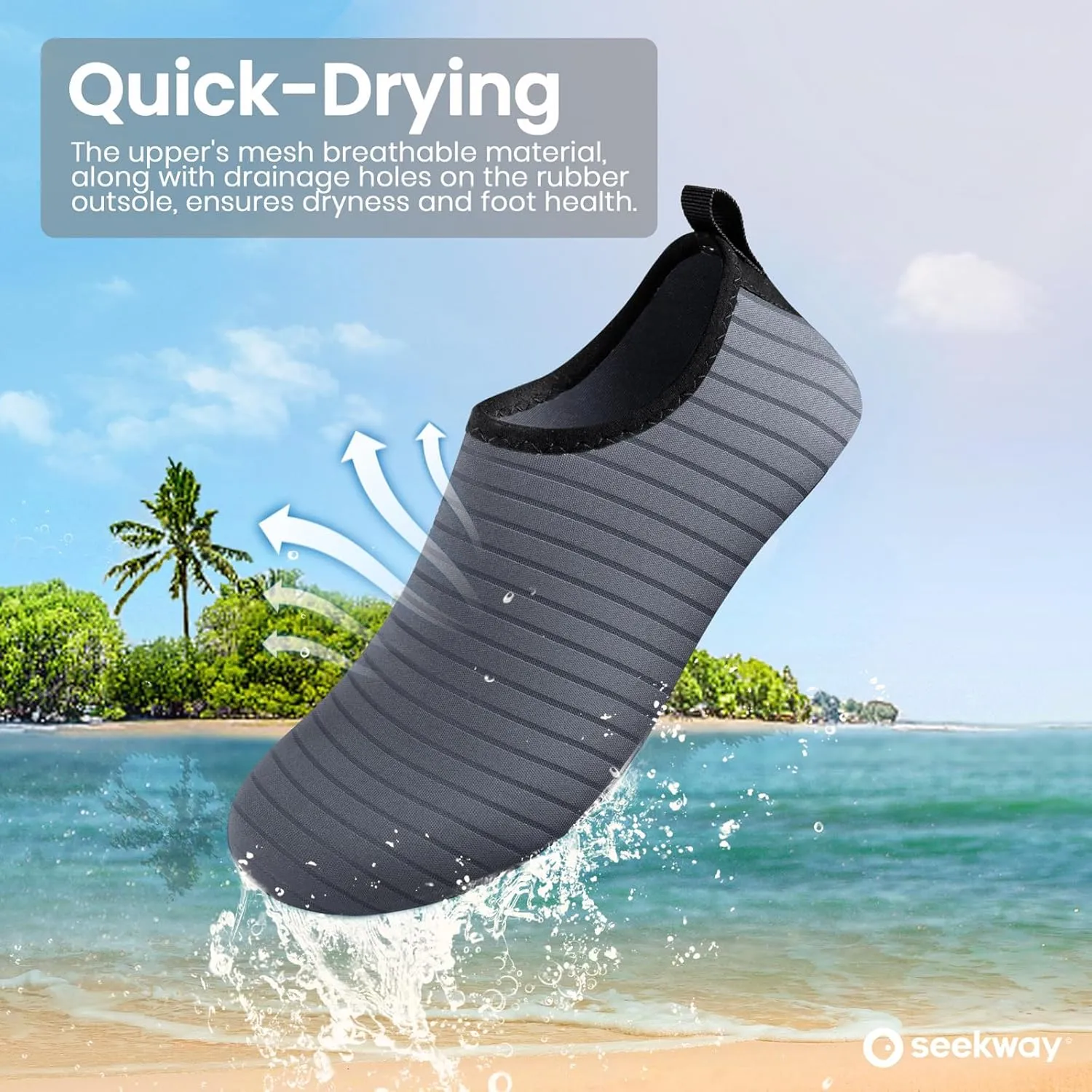 SEEKWAY Water Shoes Women Men Adult Quick-Dry Aqua Socks Barefoot Non Slip for Beach Swim River Pool Lake surf Black SK002(U)