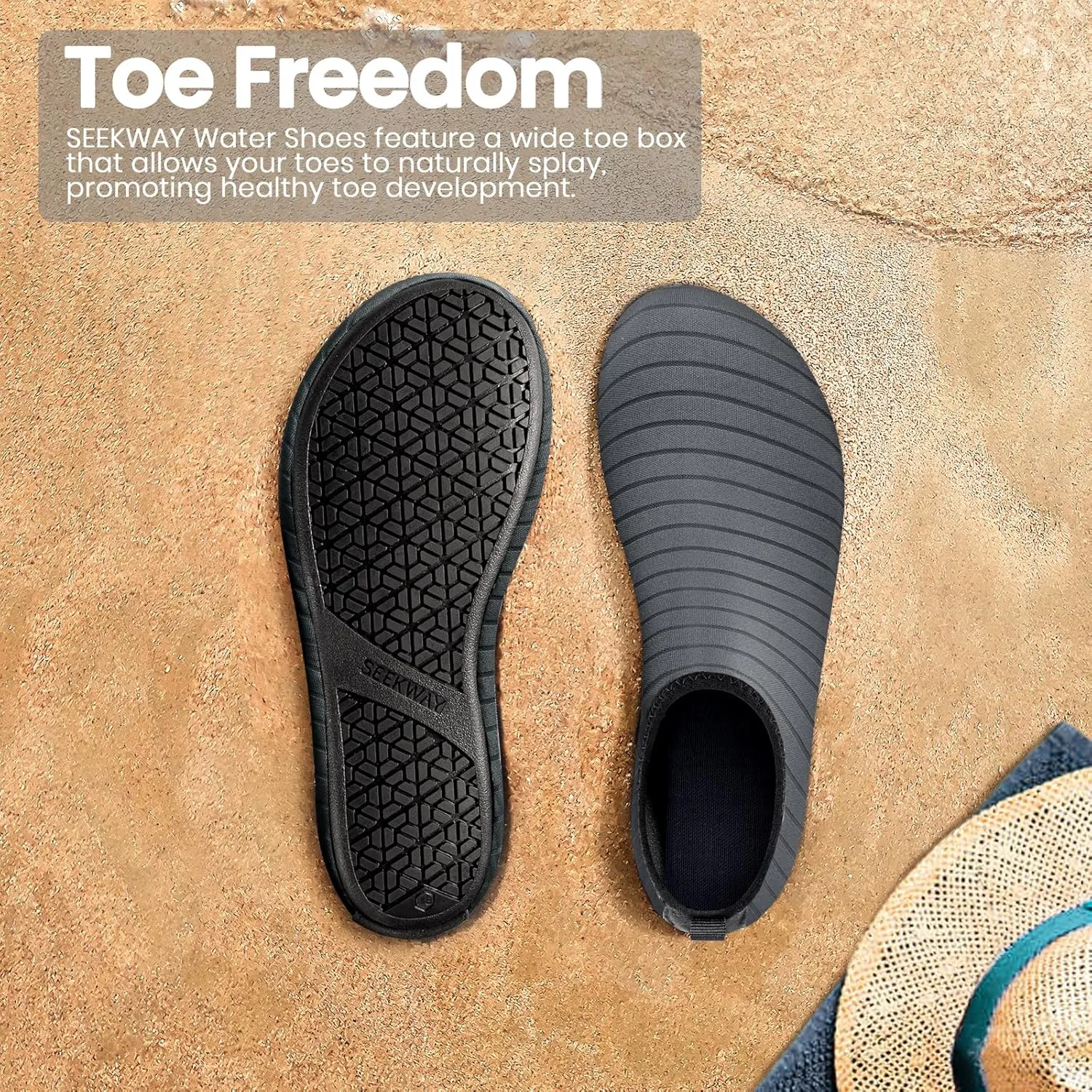 SEEKWAY Water Shoes Women Men Adult Quick-Dry Aqua Socks Barefoot Non Slip for Beach Swim River Pool Lake surf Black SK002(U)