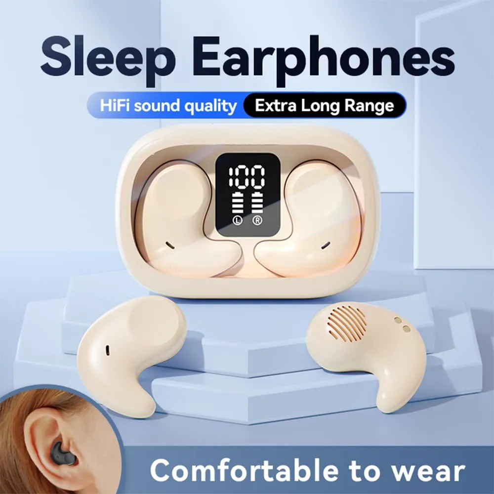 Sleep Earbuds Bluetooth in Ear Light-Weight Headphones, Mini Invisible Earplugs Small Design for Side Sleepers, 58H Playtime with Charging Case, Clear Calls& Noise Block, Off White