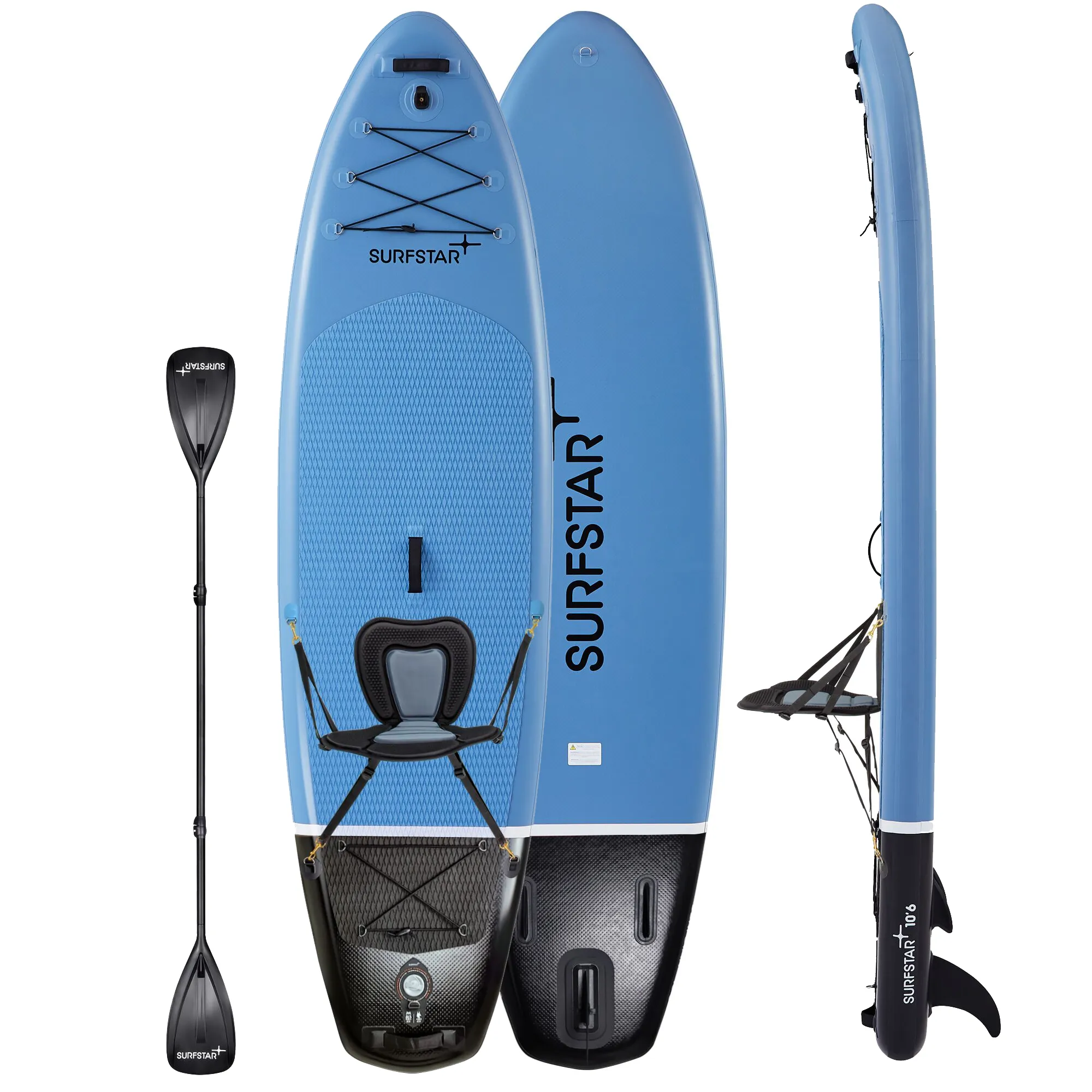 SurfStar 10'6" Inflatable Paddle Board (Blue) With Detachable Kayak Seat Lightweight & Durable