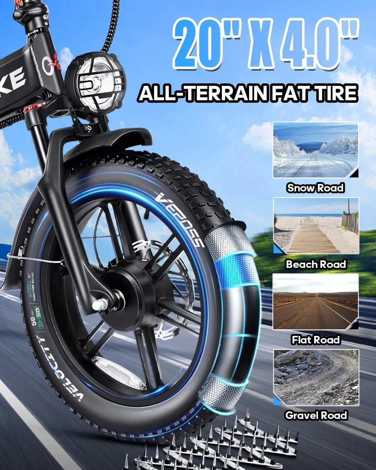 W Wallke H9 AWD 3200W Dual Motor Electric Bike for Adult, 48V 82Ah/60Ah/40Ah Sam-Sung Cell Battery, 240-130 Mile, 34MPH Fast Ebike, App Control, 20" Fat Tire Hydraulic Brake Folding Ebike, UL2849