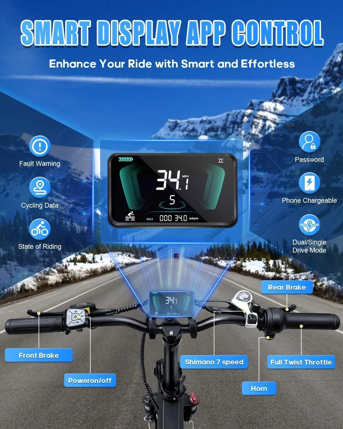 W Wallke H9 AWD 3200W Dual Motor Electric Bike for Adult, 48V 82Ah/60Ah/40Ah Sam-Sung Cell Battery, 240-130 Mile, 34MPH Fast Ebike, App Control, 20" Fat Tire Hydraulic Brake Folding Ebike, UL2849