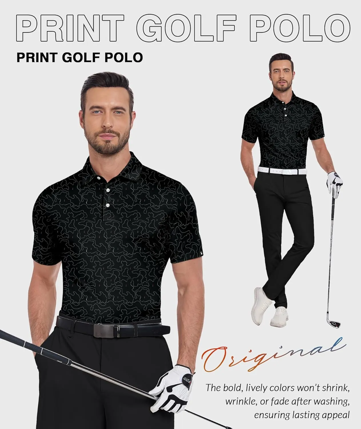 ZITY Golf Shirts for Men Short Sleeve Print Polo Shirt Moisture Wicking Regular Fit Casual Beach Polo