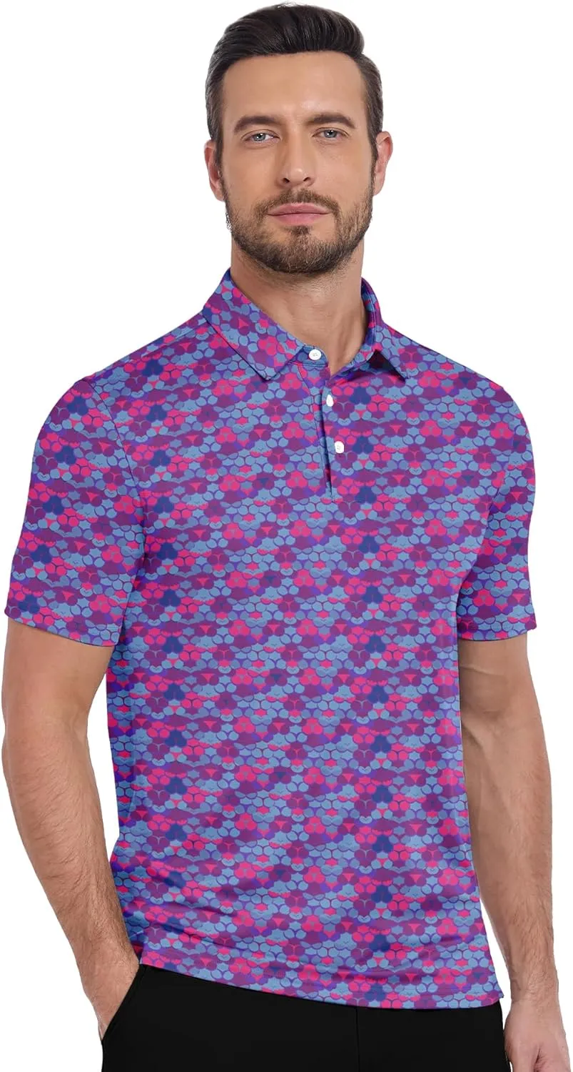 ZITY Golf Shirts for Men Short Sleeve Print Polo Shirt Moisture Wicking Regular Fit Casual Beach Polo