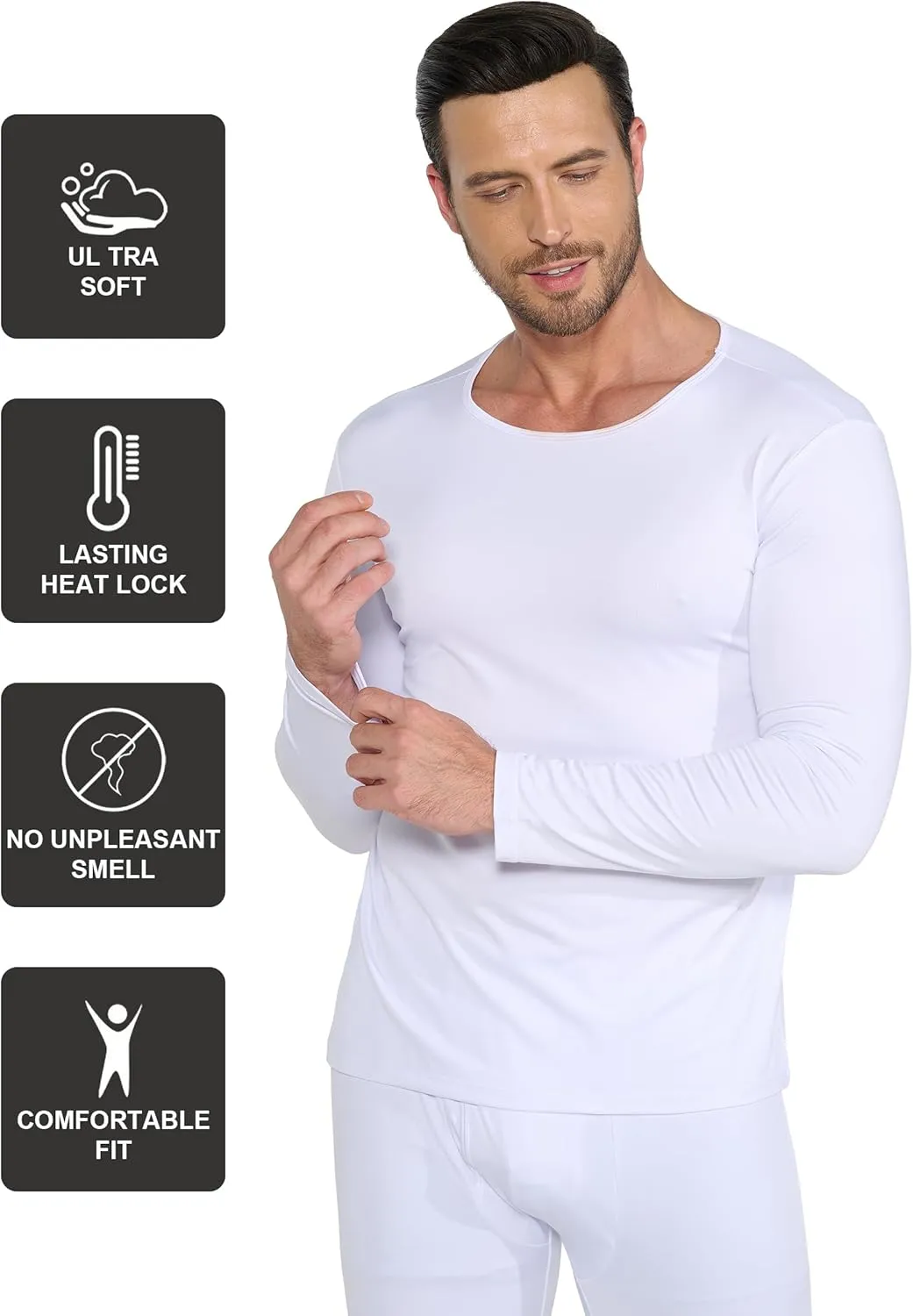 ZUTY 3 Pack Long Sleeve Thermal Shirts for Men Fleece Lined Soft Thermal Underwear Cold Weather Warm Base Layer Pajamas Tops