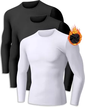 ZUTY 3 Pack Long Sleeve Thermal Shirts for Men Fleece Lined Soft Thermal Underwear Cold Weather Warm Base Layer Pajamas Tops